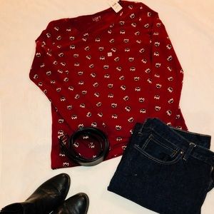 Loft LongSleeve Maroon w/ W&B flower print T-Shirt